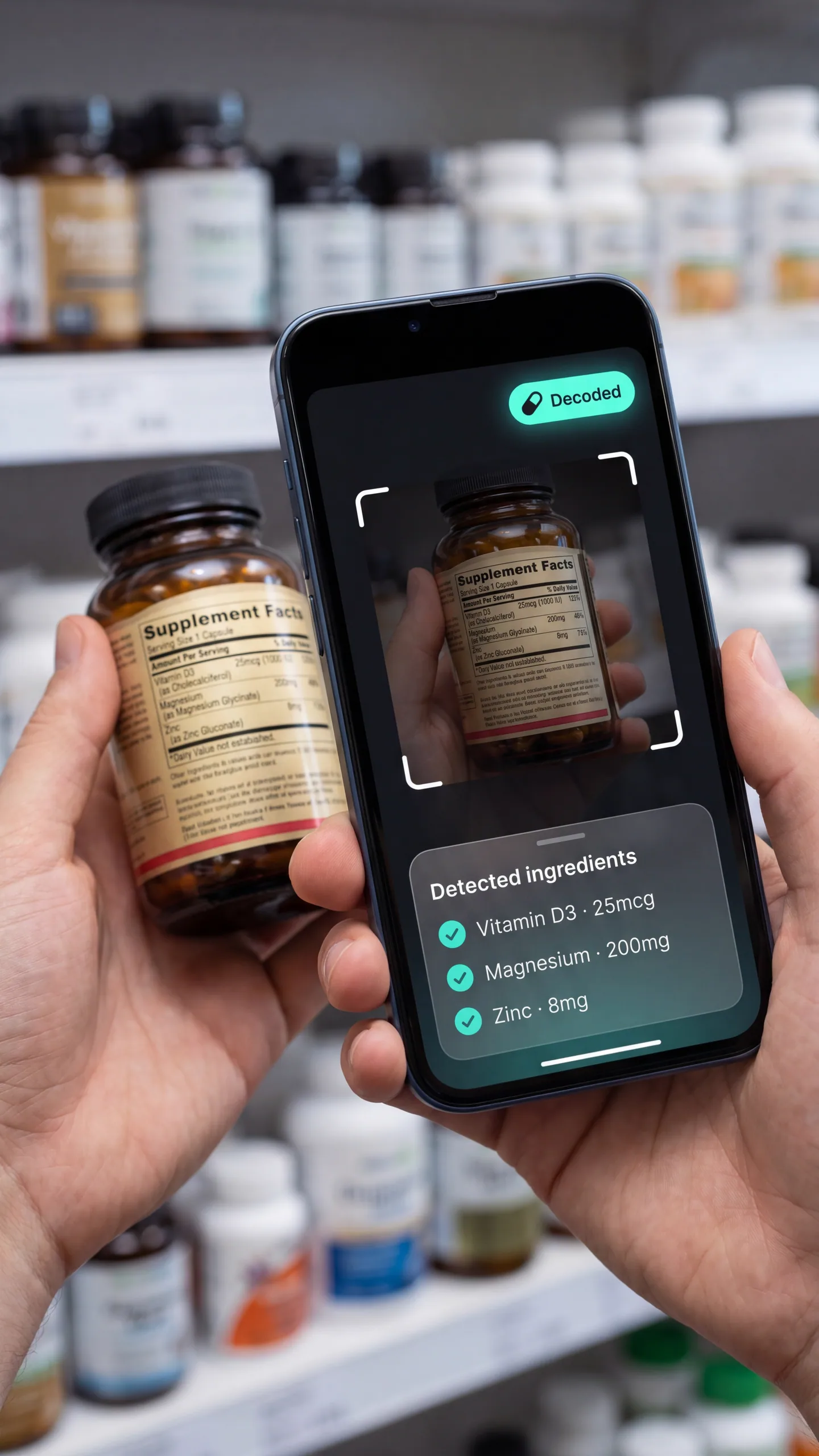 PeakAI JARVIS camera reading a supplement label