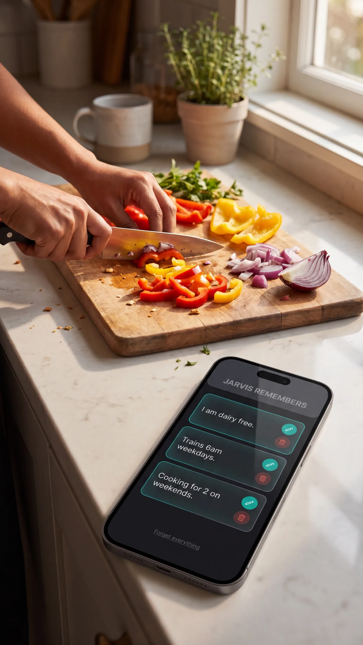 PeakAI JARVIS memory cards showing remembered preferences