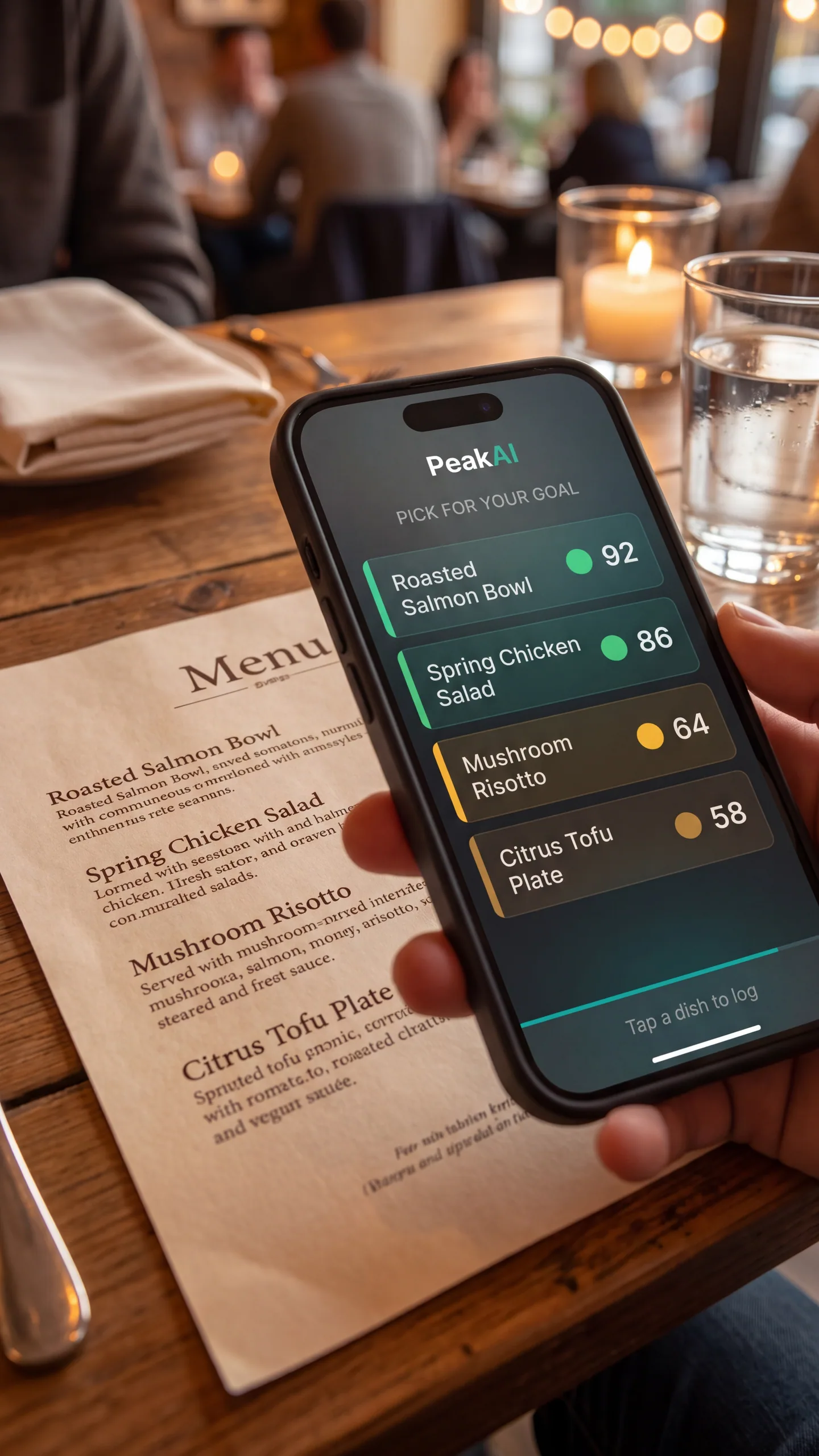 PeakAI JARVIS menu scan listing extracted dishes